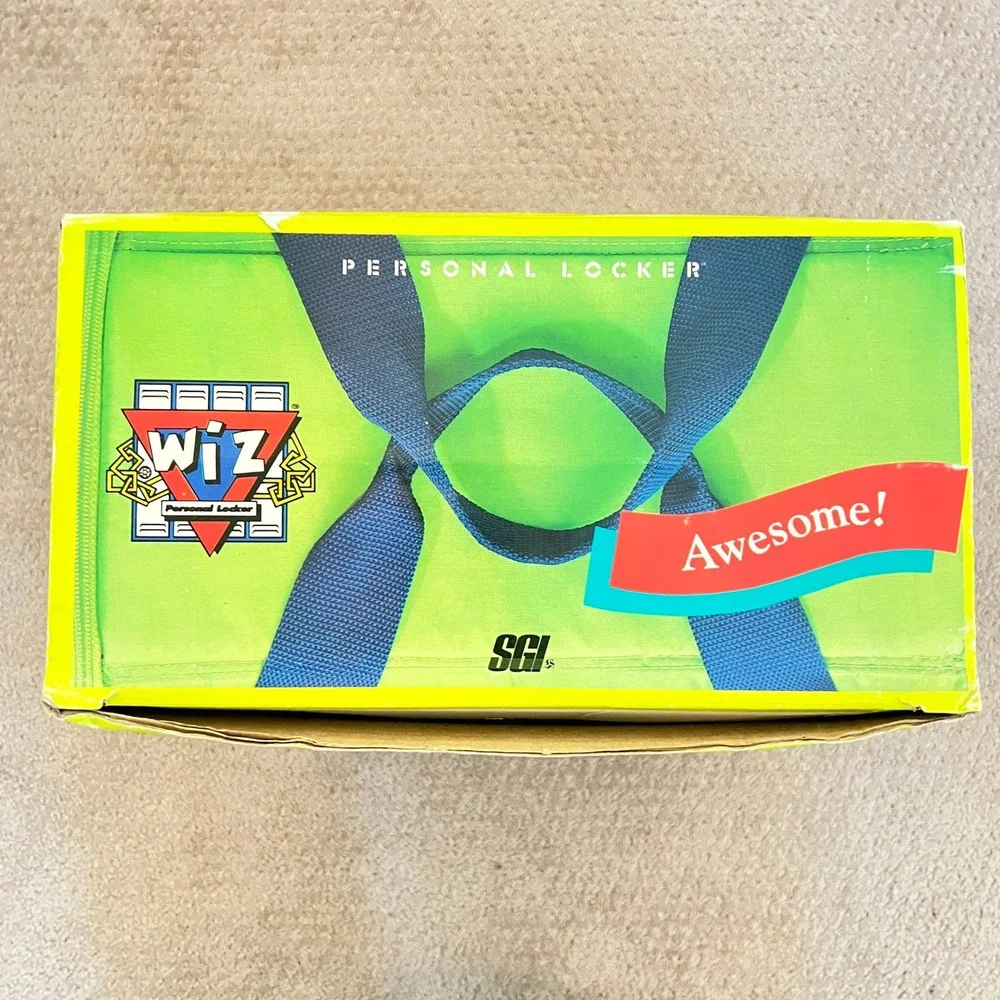 Vtg SGI Wiz Personal Locker Backpack Organizer Neon Grn Blue 90s Kid Bag 15x12x6